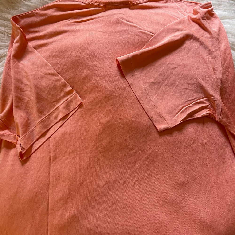 Peach Pink 100% Silk - Short Sleeve Tee Casual Top - Picture 6 of 7